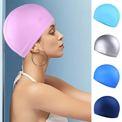 Peldcepure Augsta Elastīga Vienkrāsains Neslīdošs Dizains Mākslīgās ādas Ausu Aizsardzība Baseina Peldcepure Beanie Cepures sievietēm