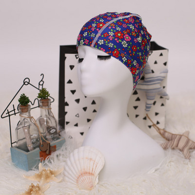 Lilletrükiga kangas Ujumismüts bassein Kaitske pikki juukseid Kõrvad Müts Ujumismütsid Mütsid naistele Mehed Täiskasvanud Naiste Müts