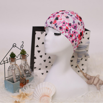 Lilletrükiga kangas Ujumismüts bassein Kaitske pikki juukseid Kõrvad Müts Ujumismütsid Mütsid naistele Mehed Täiskasvanud Naiste Müts