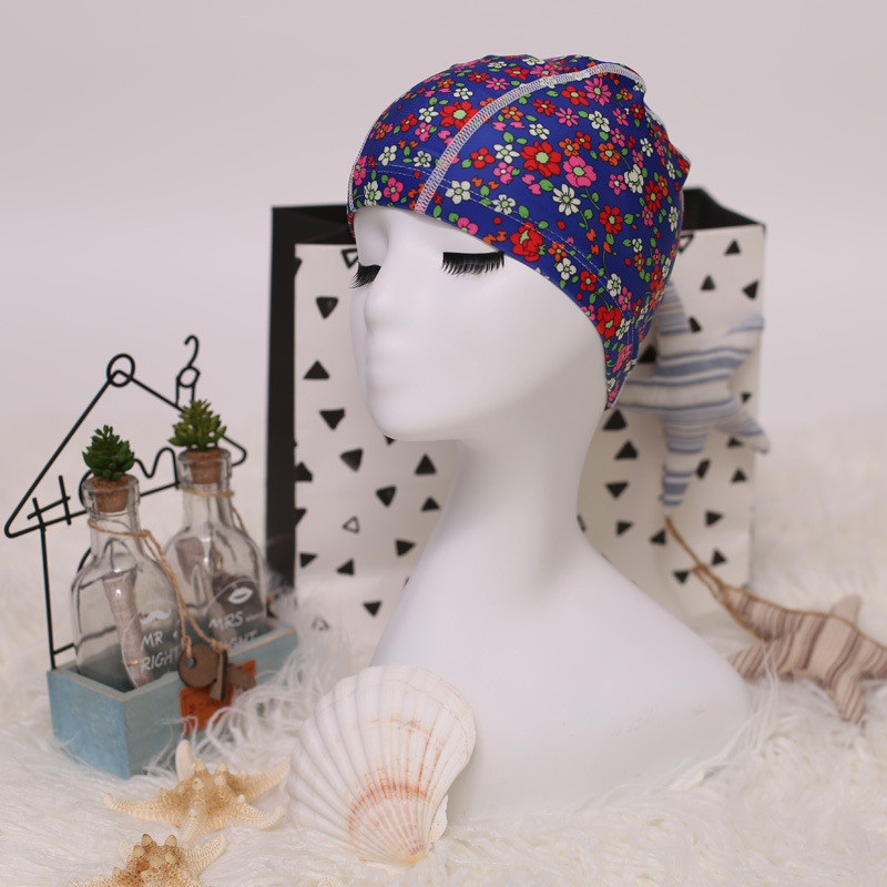 Lilletrükiga kangas Ujumismüts bassein Kaitske pikki juukseid Kõrvad Müts Ujumismütsid Mütsid naistele Mehed Täiskasvanud Naiste Müts