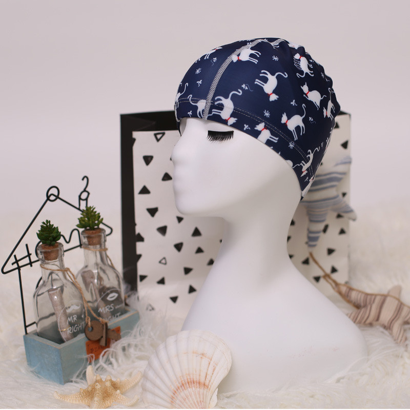 Lilletrükiga kangas Ujumismüts bassein Kaitske pikki juukseid Kõrvad Müts Ujumismütsid Mütsid naistele Mehed Täiskasvanud Naiste Müts