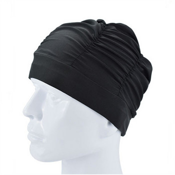 1PCS Еластичен водоустойчив PU плат Защита на ушите Дълга коса Спортна шапка за басейн Шапка за плуване Безплатен размер за мъже, жени, възрастни шапки