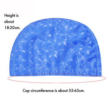 Мъже, жени Безплатен размер Еластична водоустойчива PU шапка за плуване Плат Защита на ушите Дълга коса Спортна шапка за басейн Шапка за плуване