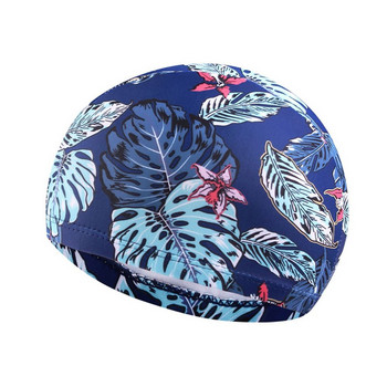 1PC Модна шапка за плуване Мъжки/Женски цветя с щампа с дълга коса Спортна шапка за плуване в басейн Еластичен тюрбан Спортен аксесоар