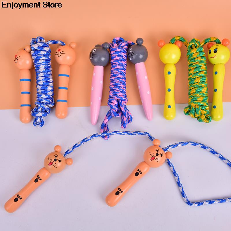 JULYHOT Vaikams šokinėjimo virvės medinės rankenos Sportinis kultūrizmas, fitnesas Puikus animacinis filmukas šokinėjimo virvės medinė rankena