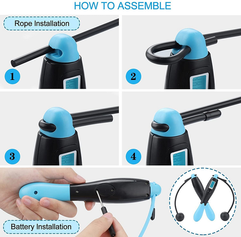 Coarda de sarit electronica, Coarda de sarit pentru fitness, Coarda de sarit cu contor de calorii, Coarda de sarit fara fir cu lungime reglabila 