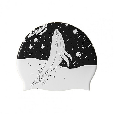 Силиконова шапка за плуване за жени Мъже Професионална шапка за плуване с дълга коса Възрастни Шапка за баня с двустранен принт Шапка за плуване