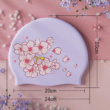 Шапка за плуване Силиконова нехлъзгаща се шапка за басейн Дизайн на щампа Шапка за защита на ушите Спортни шапки за плуване за жени