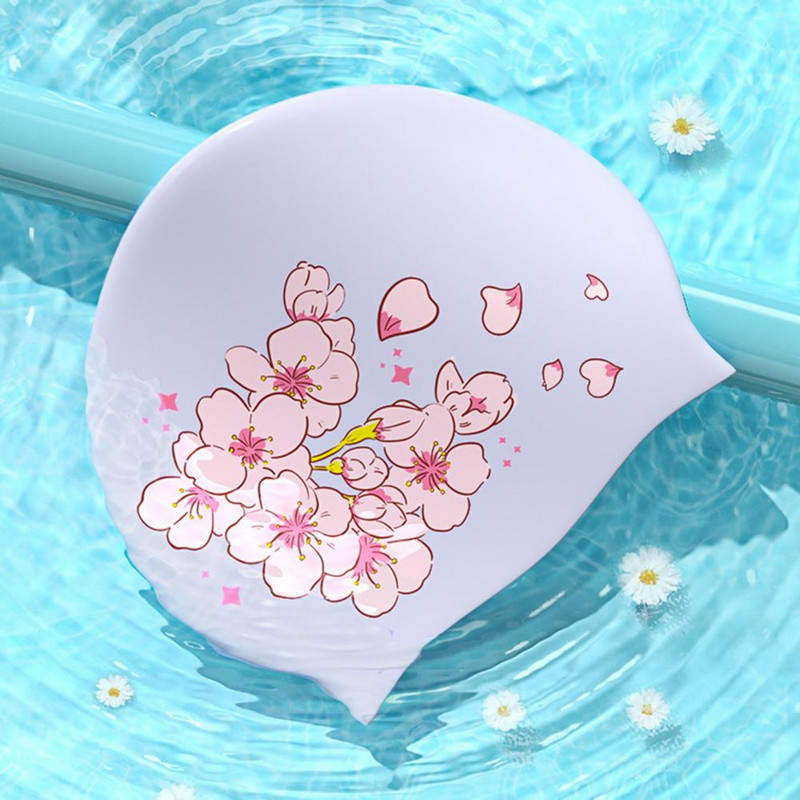 Pălărie de înot, silicon anti-alunecare, pălărie pentru piscină, design cu imprimare, pălărie de protecție a urechilor, șepci sport pentru înot pentru femei
