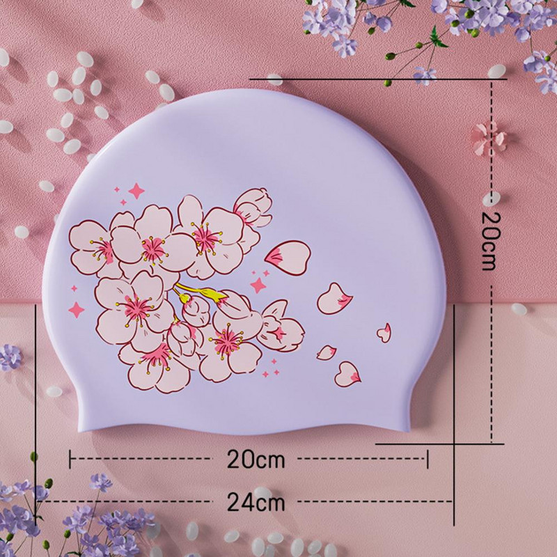 Pălărie de înot, silicon anti-alunecare, pălărie pentru piscină, design cu imprimare, pălărie de protecție a urechilor, șepci sport pentru înot pentru femei