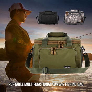 Риболовна чанта Lixada Издръжлива платнена риболовна макара Калъф за съхранение на съоръжения за примамки Външни риболовни принадлежности за шаран Чанти през рамо през рамо
