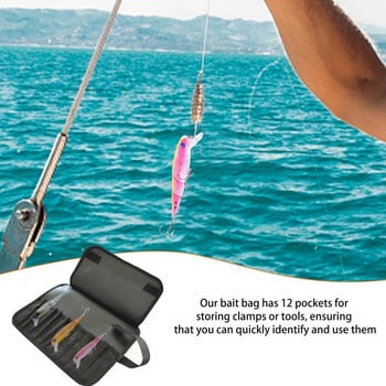 12 Slots Portabale Fishing Lure Spoon Bag Сгъваема риболовна чанта с джиг Риболовни принадлежности Джобна чанта Органайзер за примамки Куки Въдици