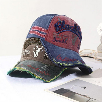Ретро деним бейзболна шапка с букви Слънцезащитна изпрана памучна пачуърк хип-хоп шапки Регулируема ретро шапка на камион унисекс