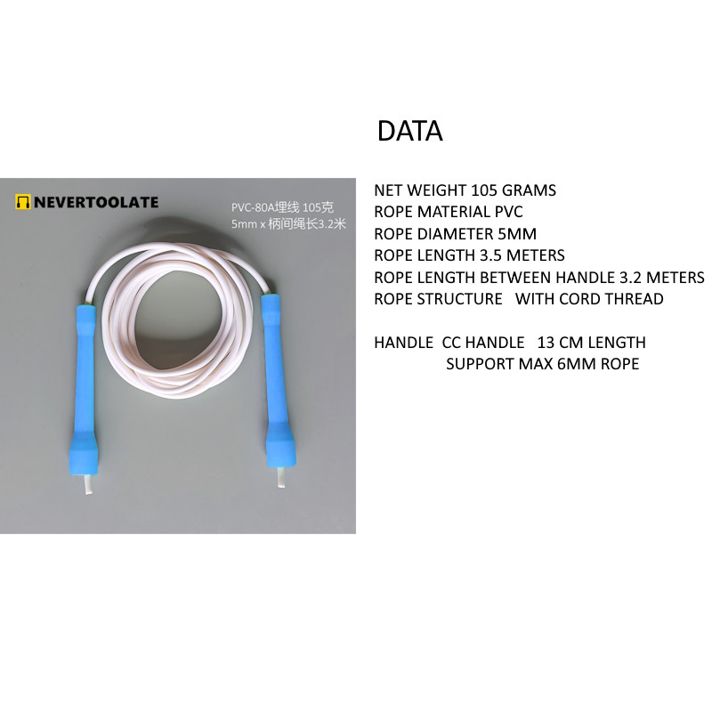 10,5 láb 3,2 méteres kötélhossz a fogantyúk között cc 5 mm-es pvc zsinór magmenettel 105 GRAM ugrókötél fitness 80A keménység