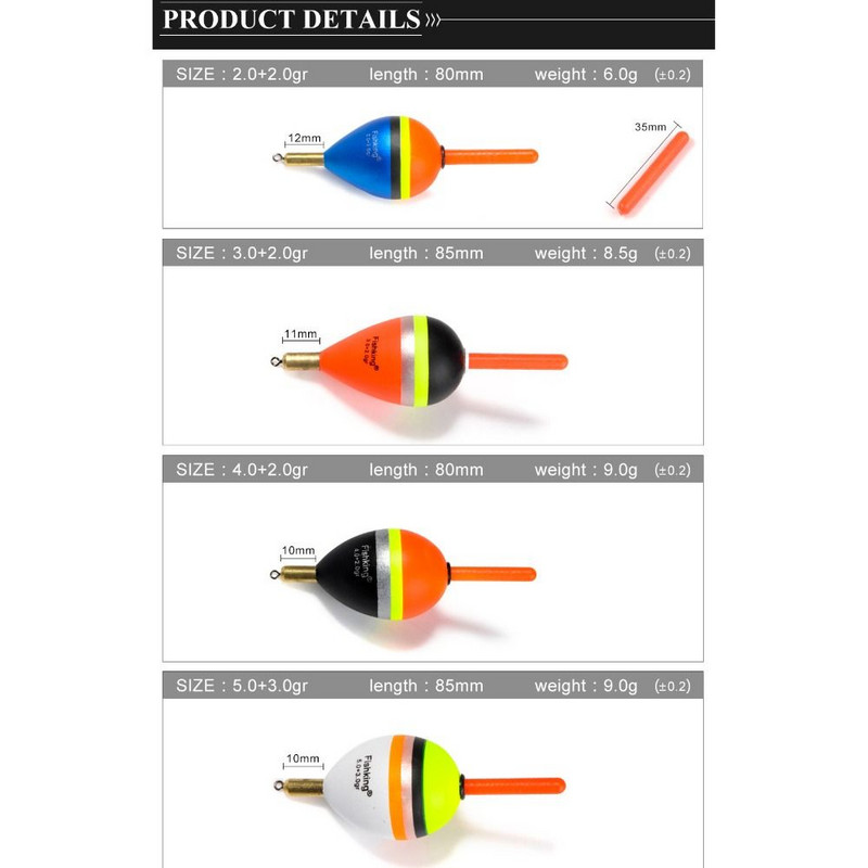 Plastikust 2,0+2,0 g/5,0+3,0 g Püügiujukujukid Bobbers Light Stick Ujukid indikaatoriga libisemine Triivtoru Poi Strike Kalapüügiriistad