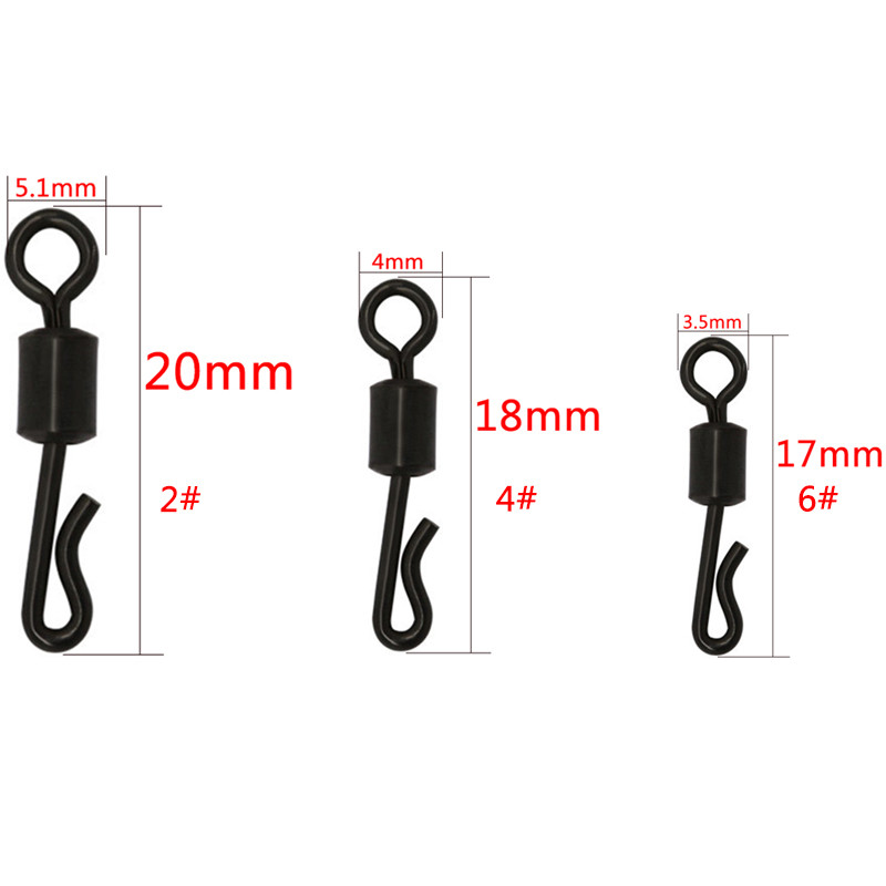 25db/tétel Nagy, hosszú testű Q-alakú csapágy forgatható és pattintható horgászcsatlakozó Gyors csere forgatható horgászfelszerelés tartozékok