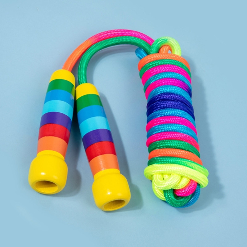 Puidust käepidemega hüppenöör, hüppenöör lastele 2,5/5 m reguleeritav hüppenöör.