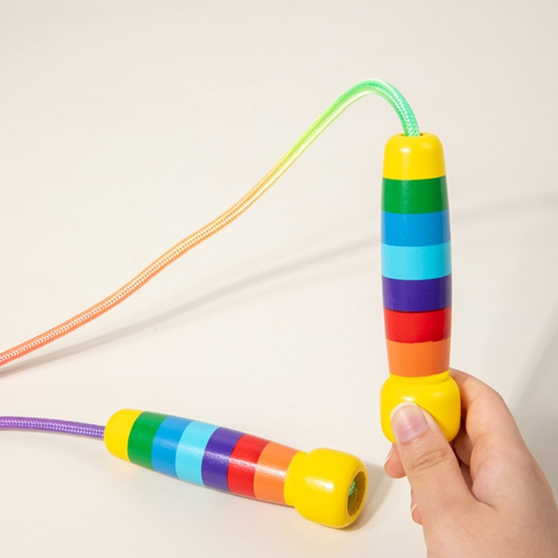 Puidust käepidemega hüppenöör, hüppenöör lastele 2,5/5 m reguleeritav hüppenöör.