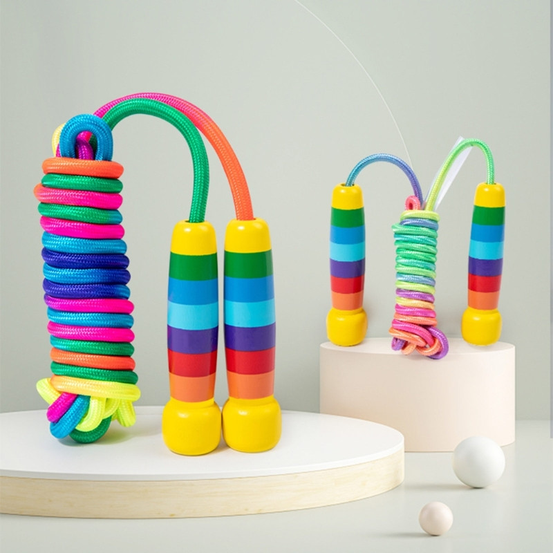 Puidust käepidemega hüppenöör, hüppenöör lastele 2,5/5 m reguleeritav hüppenöör.