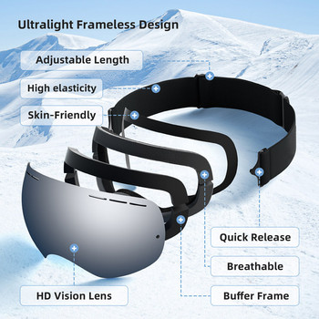 JSJM Νέα γυαλιά σκι διπλής στρώσης κατά της ομίχλης Μεγάλα γυαλιά σκι ανδρικά γυναικεία χειμερινά αντιανεμικά προστατευτικά γυαλιά για σκι Snowboard