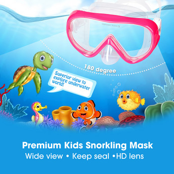 Комплект панорамна маска за шнорхел за деца, младежка маска за гмуркане против замъгляване, закалени очила, маска за плуване, шнорхел със сух връх за деца