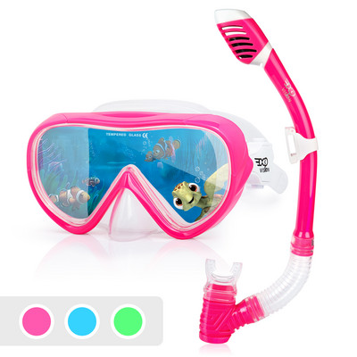 Set de mască de snorkel panoramică pentru copii, mască de scufundări anti-ceață pentru tineri, ochelari căliți, mască de înot, snorkel uscat pentru copii