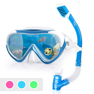 Σετ πανοραμικής μάσκας με αναπνευστήρα για παιδιά, μάσκα κατά της ομίχλης, νεανική μάσκα κατάδυσης, σκληρυμένα γυαλιά, μάσκα κολύμβησης, ξηρή κορυφή αναπνευστήρα για παιδιά