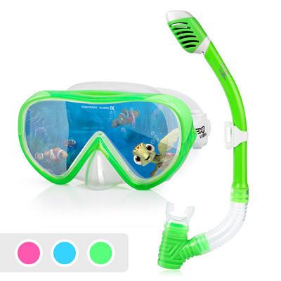Σετ πανοραμικής μάσκας με αναπνευστήρα για παιδιά, μάσκα κατά της ομίχλης, νεανική μάσκα κατάδυσης, σκληρυμένα γυαλιά, μάσκα κολύμβησης, ξηρή κορυφή αναπνευστήρα για παιδιά