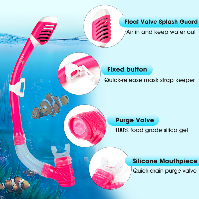 Σετ πανοραμικής μάσκας με αναπνευστήρα για παιδιά, μάσκα κατά της ομίχλης, νεανική μάσκα κατάδυσης, σκληρυμένα γυαλιά, μάσκα κολύμβησης, ξηρή κορυφή αναπνευστήρα για παιδιά