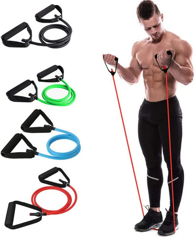 5 līmeņu pretestības lentes ar rokturiem Jogas vilkšanas virves elastīgās fitnesa vingrošanas cauruļu lentes mājas treniņiem, spēka treniņiem