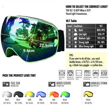 Γυαλιά για Snowboard Σκι με διπλά στρώματα κατά της ομίχλης, σφαιρικά γυαλιά ευρείας γωνίας χιονιού υψηλής ποιότητας UV400 Ανδρικά γυαλιά για snowmobile