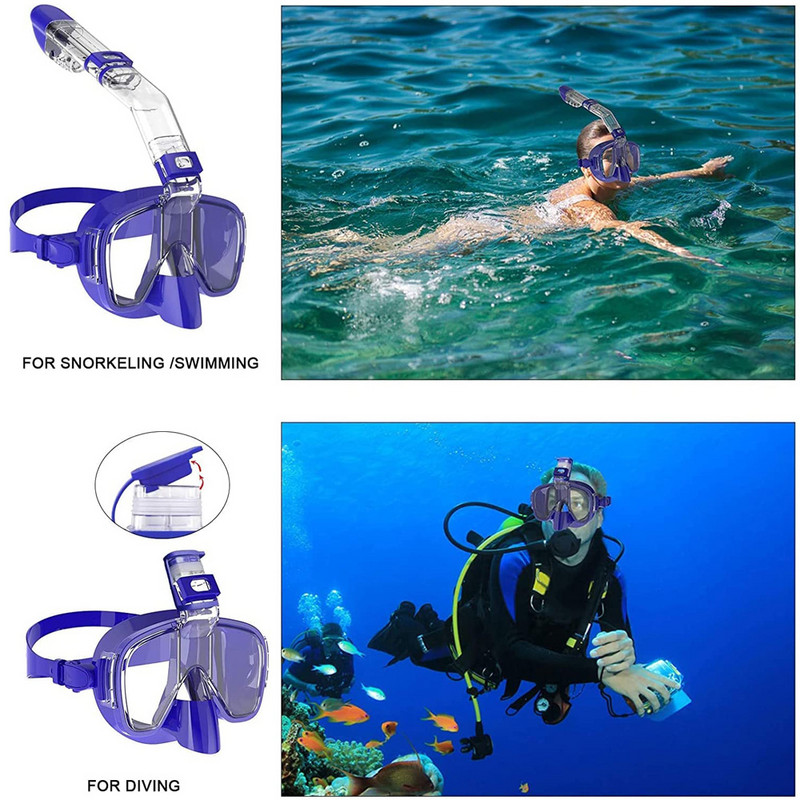 Mască de scufundări Set mască de snorkeling pliabilă anti-ceață cu sistem complet uscat pentru înot gratuit Echipament profesional de snorkeling Adulți Copii