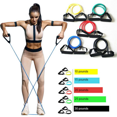 Bandă elastică în 5 niveluri cu mânere, frânghie de tragere pentru yoga, banda elastică pentru gimnastică, exerciții de fitness, pentru antrenamente acasă, antrenament de forță