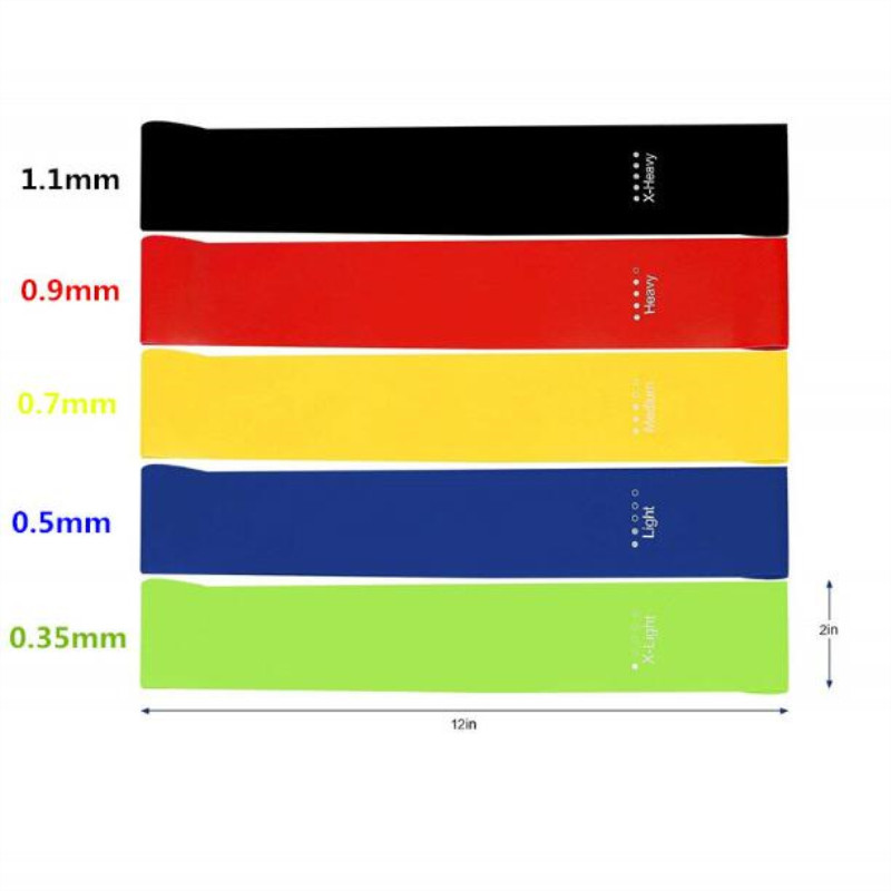 5 цвята гумени ленти за устойчивост на йога Вътрешно фитнес оборудване Пилатес Спортна тренировка Тренировка Еластични ленти 0,35 mm-1,1 mm