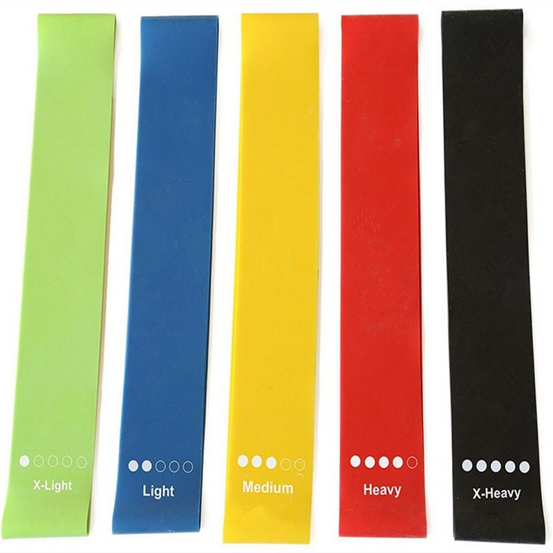 5 цвята гумени ленти за устойчивост на йога Вътрешно фитнес оборудване Пилатес Спортна тренировка Тренировка Еластични ленти 0,35 mm-1,1 mm
