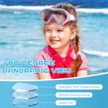 Детски очила за плуване Регулируема голяма рамка 180° широка видимост против замъгляване UV защита Спортни плувни очила за гмуркане Подарък за деца