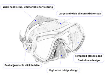 Професионални маски за гмуркане Комплект за гмуркане с шнорхел Силиконова пола за възрастни Очила против замъгляване Очила Оборудване за плувен басейн