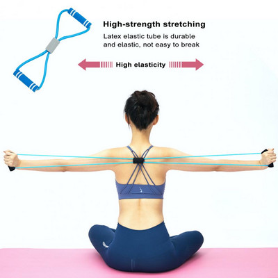 Йога съпротивителна лента с ръкохватка 8-образна еластична лента за упражнения Допълнителен инструмент за тренировка на мускулите Фитнес зала Еластично въже за дърпане