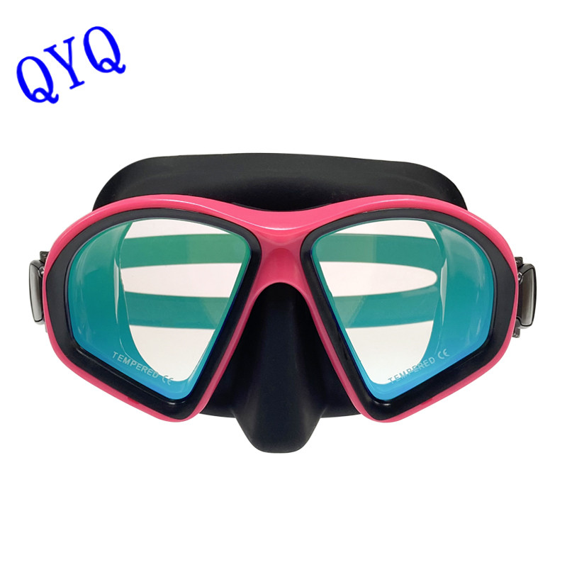 Модна маска за гмуркане QYQ с галванично покритие от желязо и закалено стъкло, екологично чиста вентилационна тръба от силикагел