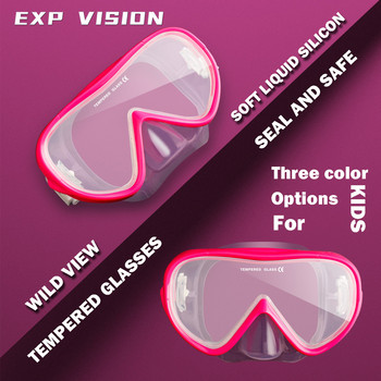 EXP VISION-Маска за гмуркане за деца, шнорхел, 180° панорамна маска за плуване, против замъгляване, закалено стъкло, очила за плуване с нос C