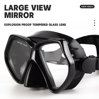 Маска за гмуркане Очила за плуване Шнорхел Силиконова пола Закалено стъкло Панорамна HD за възрастни младежи Противозамъгляваща се с капак за нос