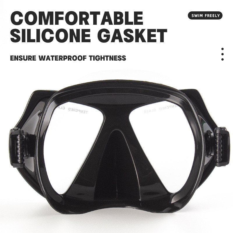 Маска за гмуркане Очила за плуване Шнорхел Силиконова пола Закалено стъкло Панорамна HD за възрастни младежи Противозамъгляваща се с капак за нос