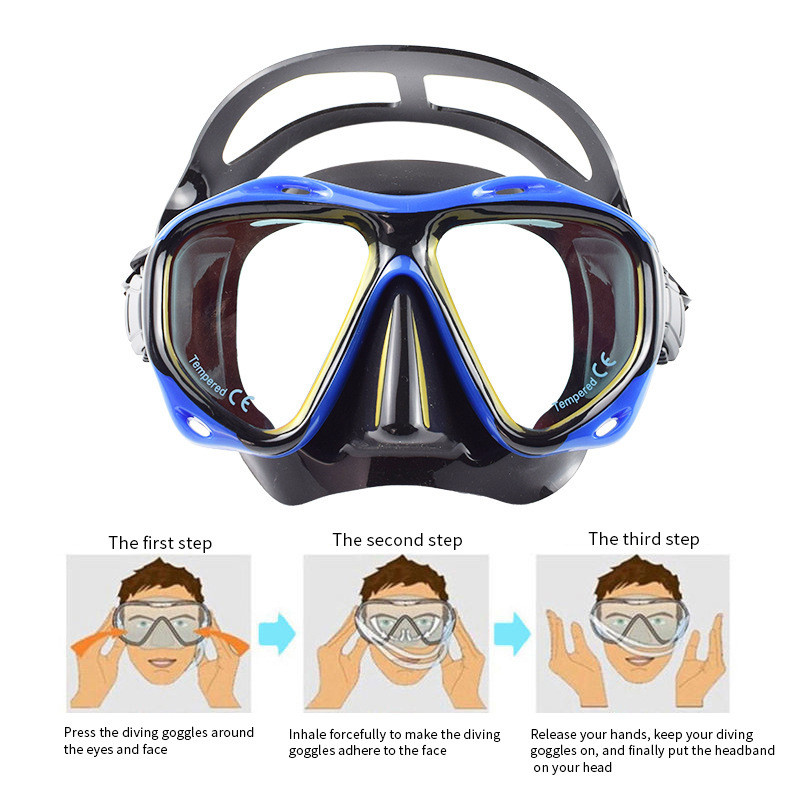 Маска за гмуркане Очила за плуване Шнорхел Силиконова пола Закалено стъкло Панорамна HD за възрастни младежи Противозамъгляваща се с капак за нос