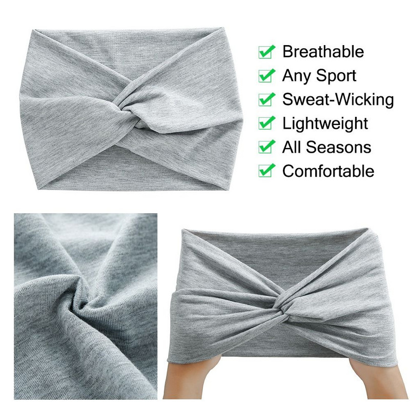 Бохо йога ленти за коса Усукани дебели широки ленти за глава Тюрбан за глава за жени Тренировка лента за глава