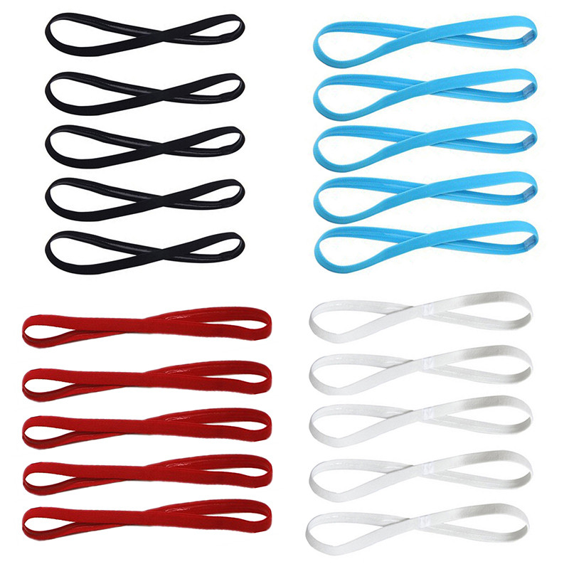 5Pcs Candy Color Жени Мъже Йога ленти за коса Спортна лента за глава Неплъзгаща се Еластична гумена лента за пот Футболни аксесоари за коса