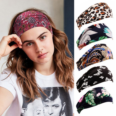 Νέα μόδα γυναικεία στάμπα Boho Head Scarf Quick Dry Sport Απορροφητικό ιδρώτα τουρμπάνι ελαστικό βαμβακερό κεφαλόδεσμο γιόγκα για προπόνηση μαλλιών