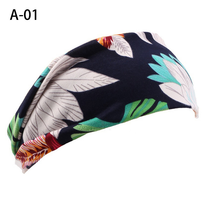 Нов моден дамски принт Boho шал за глава Бързосъхнещ спортен абсорбиращ потта тюрбан Еластична памучна лента за глава Yoga Workout лента за коса