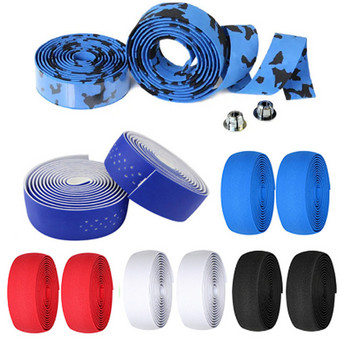 2PCS лента за кормилото на велосипеда EVA PU Bar Tape Мека колоездеща амортизация с 2 бара щепсел Шосеен велосипед Противоплъзгащи се амортисьори Лента за захващане