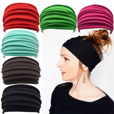 Women 13 Colors New Nonslip Elastic Wide Sports Headband Fold Yoga Hairband Turban Running Headwrap Stretch Hair Band