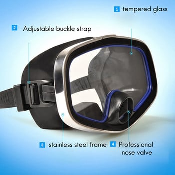 Yon Sub Scuba Diving Classic Free Dive Mask καθαρισμένης σιλικόνης ενός παραθύρου Μαύρη βαλβίδα μύτης Μεγάλο πλαίσιο Μάσκα κατάδυσης για ενήλικες